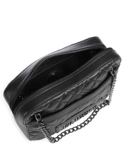 Quilted Schultertasche Lederimitat schwarz