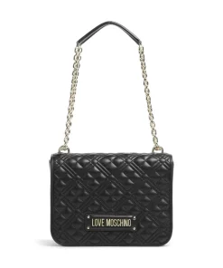 Quilted Schultertasche Lederimitat schwarz