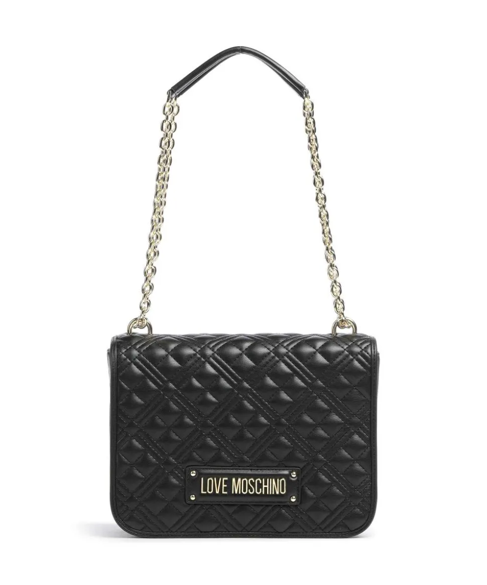 Quilted Schultertasche Lederimitat schwarz