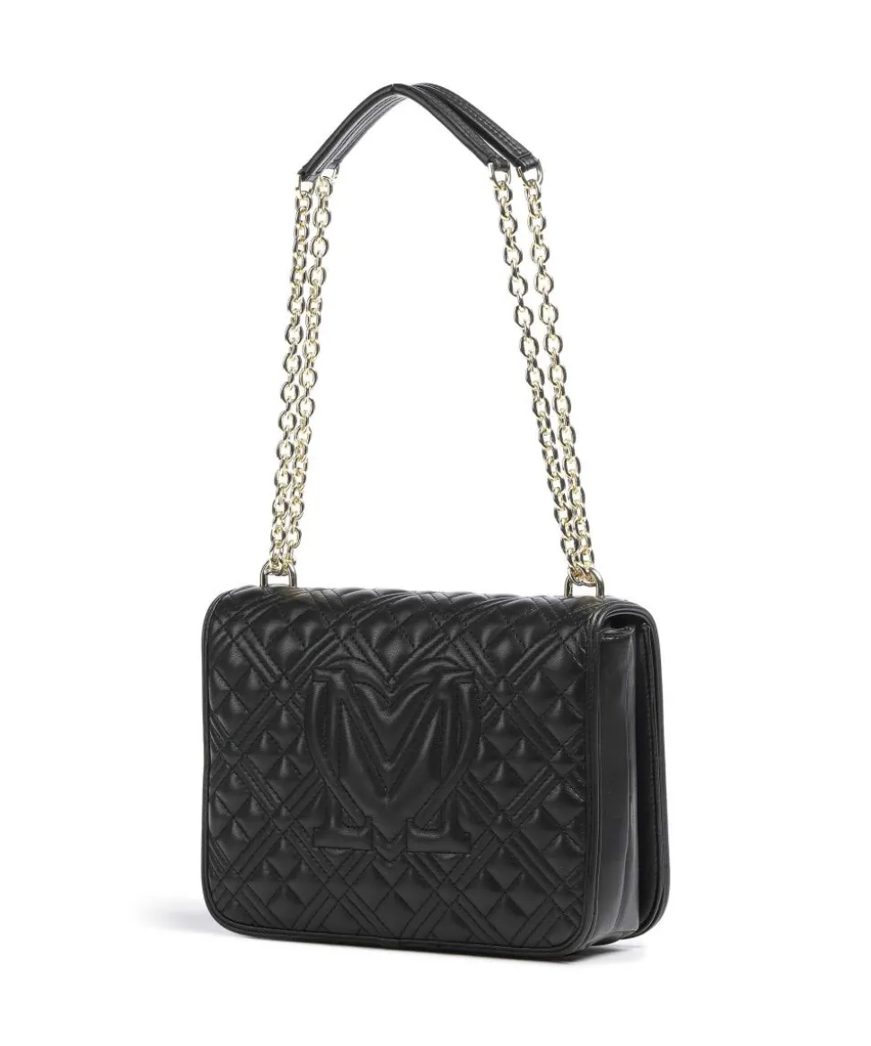 Quilted Schultertasche Lederimitat schwarz