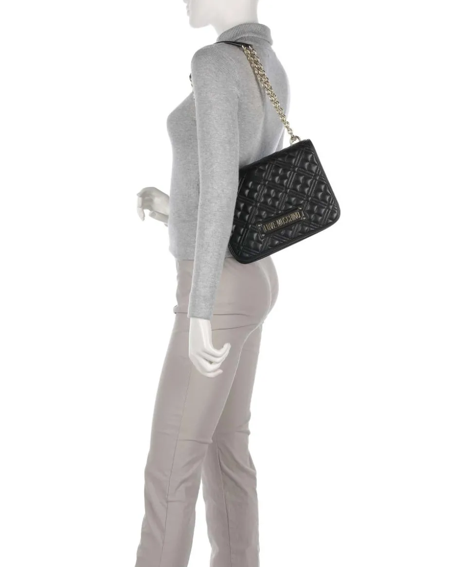 Quilted Schultertasche Lederimitat schwarz