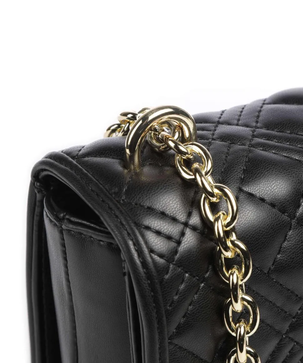 Quilted Schultertasche Lederimitat schwarz