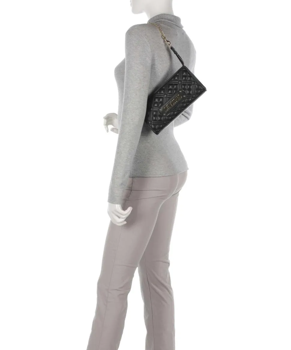 Quilted Schultertasche Lederimitat schwarz