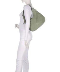 Rebekka Suede Beuteltasche aufgerautes Rindsleder graugrün