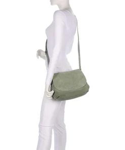 Rebekka Suede Schultertasche aufgerautes Rindsleder graugrün