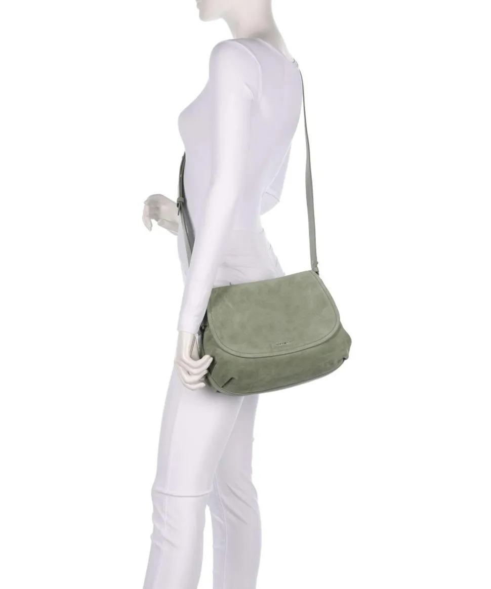 Rebekka Suede Schultertasche aufgerautes Rindsleder graugrün