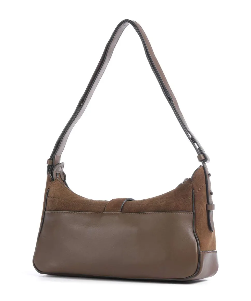 Ren Suede S Schultertasche aufgerautes Leder dunkelbraun