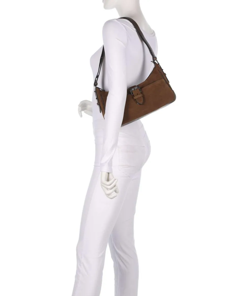 Ren Suede S Schultertasche aufgerautes Leder dunkelbraun