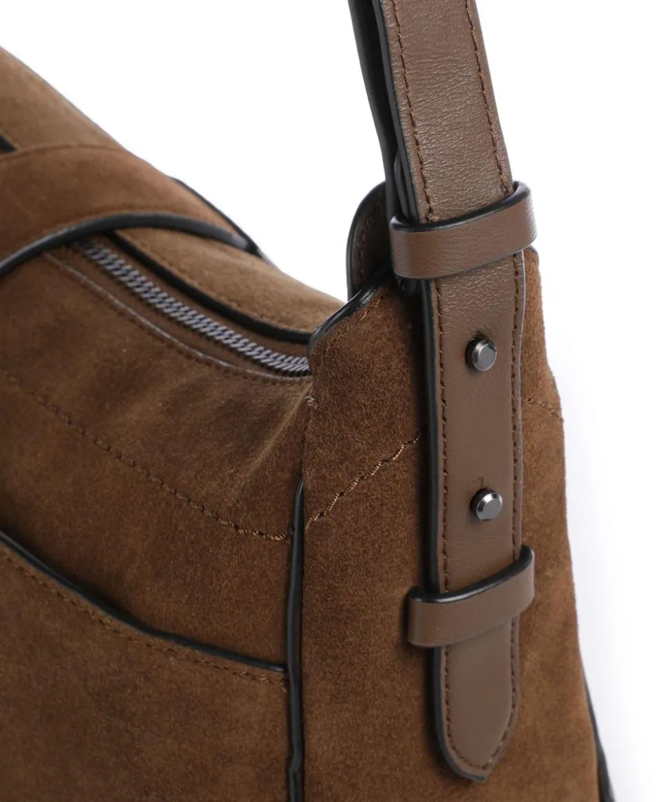 Ren Suede S Schultertasche aufgerautes Leder dunkelbraun