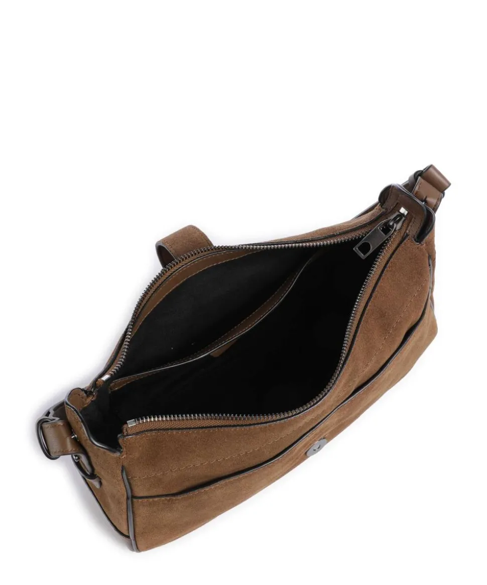 Ren Suede S Schultertasche aufgerautes Leder dunkelbraun
