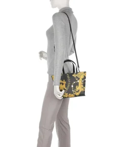 Reversible Shopper Handtasche Lederimitat schwarz