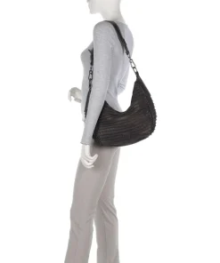 Riffel Flowow Beuteltasche genarbtes Leder dunkelbraun