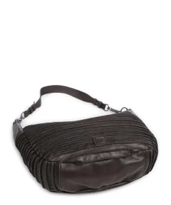 Riffel Flowow Beuteltasche genarbtes Leder dunkelbraun