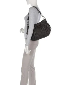 Say Hello Schultertasche genarbtes Leder dunkelbraun