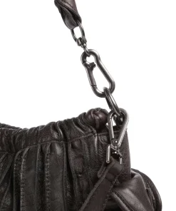 Say Hello Schultertasche genarbtes Leder dunkelbraun