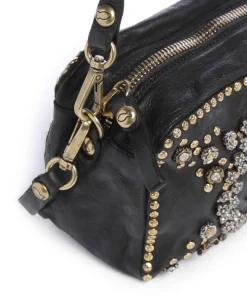 Schultertasche fein genarbtes Kalbsleder schwarz