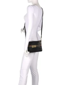 Schultertasche fein genarbtes Rindsleder schwarz