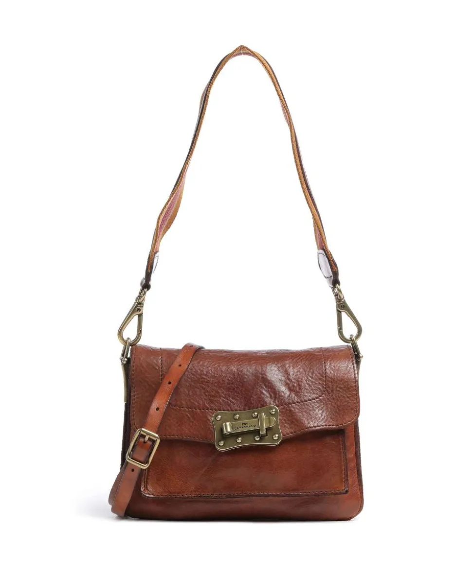 Schultertasche genarbtes Rindsleder cognac