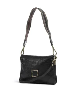 Schultertasche genarbtes Rindsleder schwarz