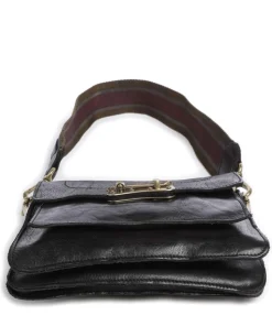 Schultertasche genarbtes Rindsleder schwarz