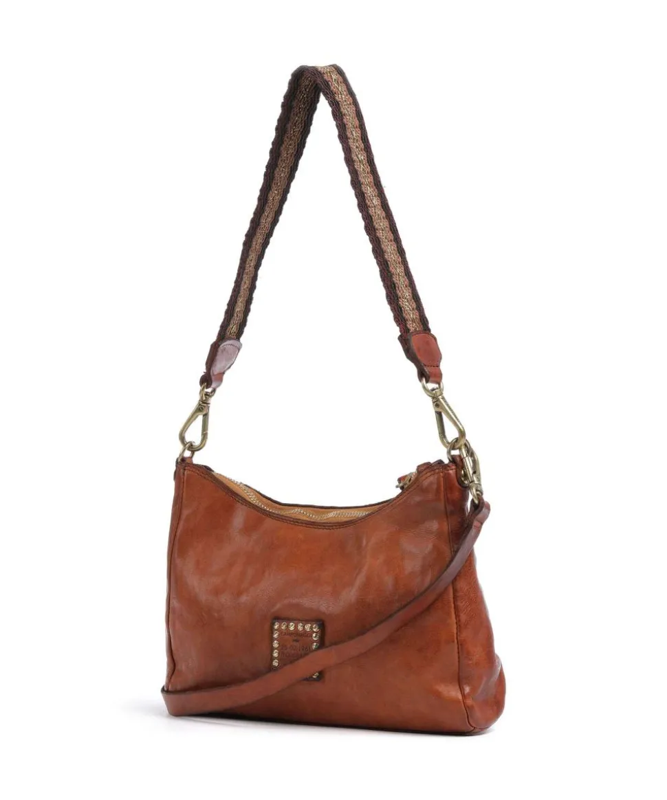 Schultertasche genarbtes Rindsleder cognac
