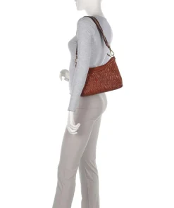 Schultertasche genarbtes Rindsleder cognac