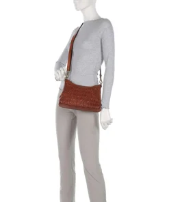 Schultertasche genarbtes Rindsleder cognac