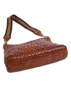 Schultertasche genarbtes Rindsleder cognac