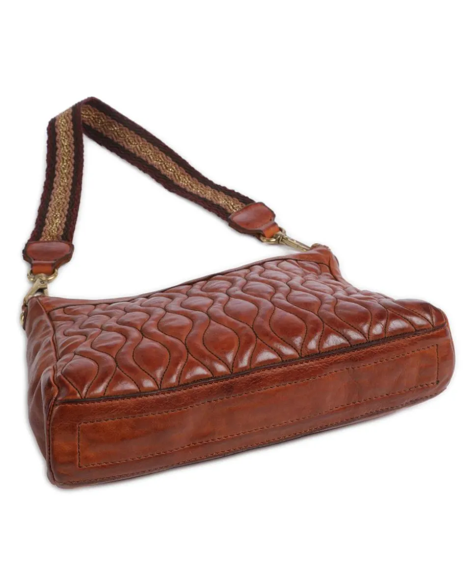 Schultertasche genarbtes Rindsleder cognac