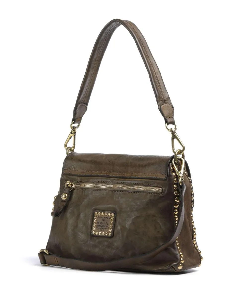 Schultertasche genarbtes Rindsleder olivgrün