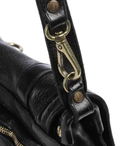 Schultertasche genarbtes Rindsleder schwarz