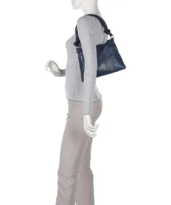 Schultertasche genarbtes Rindsleder dunkelblau