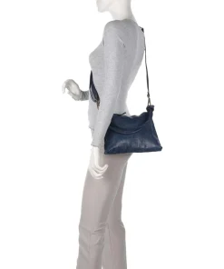 Schultertasche genarbtes Rindsleder dunkelblau