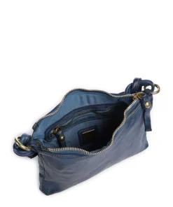 Schultertasche genarbtes Rindsleder dunkelblau