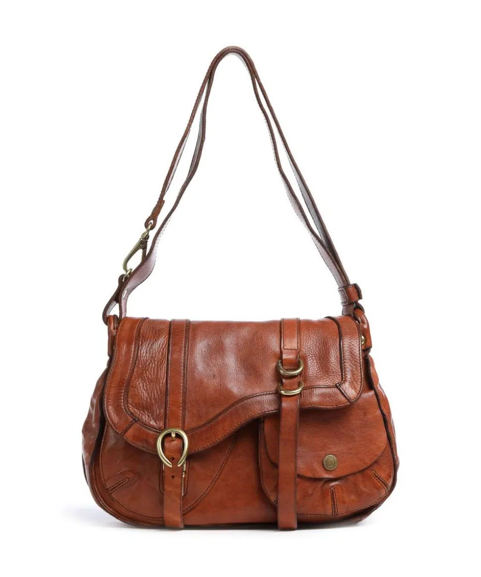 Schultertasche genarbtes Rindsleder cognac