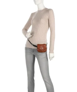 Schultertasche genarbtes Rindsleder cognac