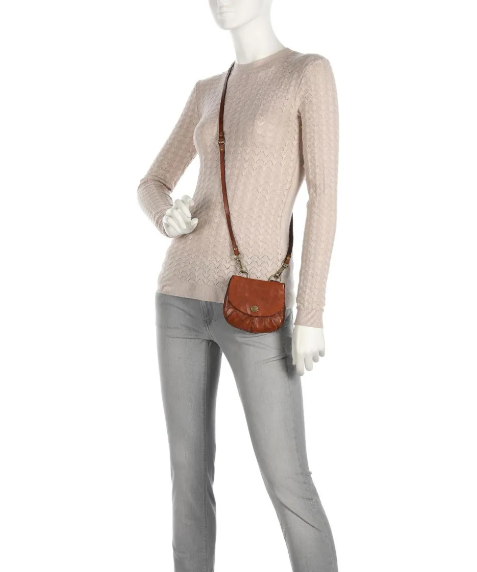 Schultertasche genarbtes Rindsleder cognac