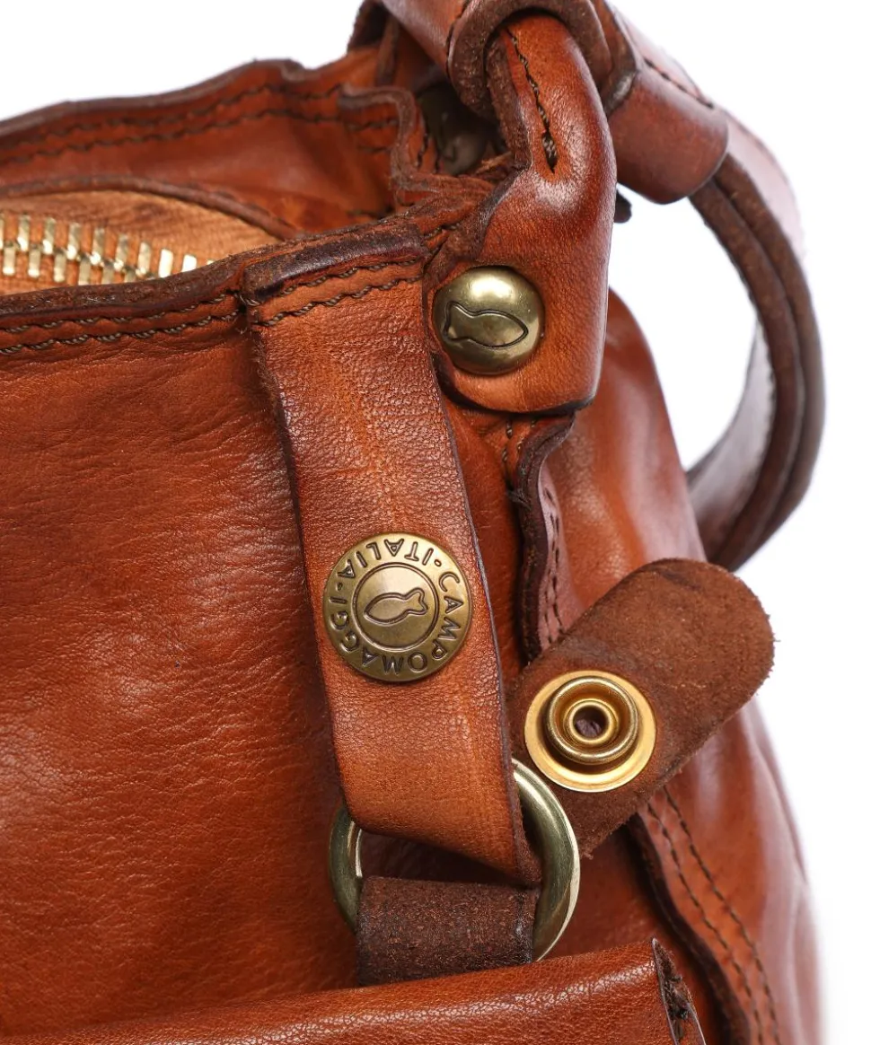 Schultertasche genarbtes Rindsleder cognac