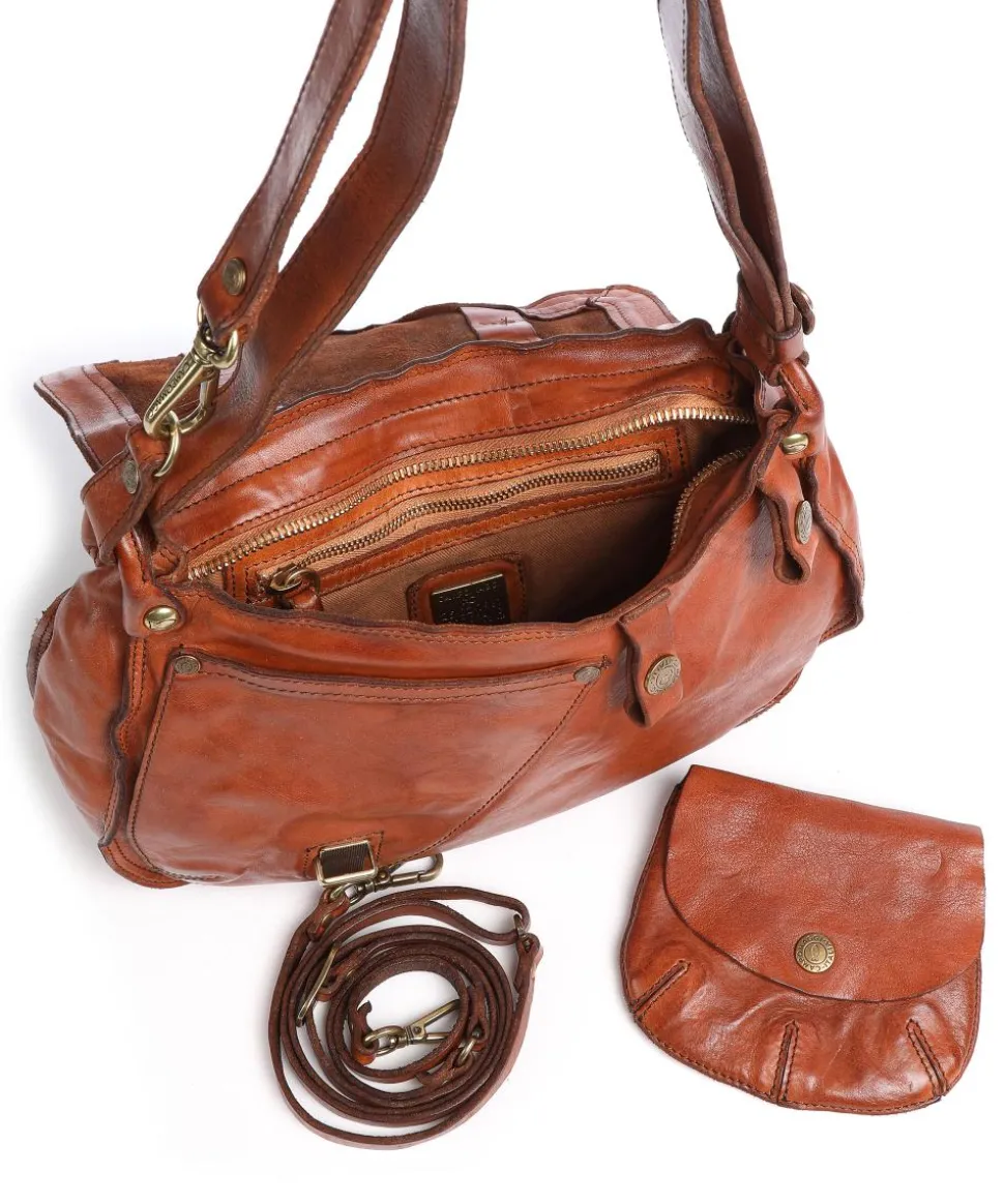 Schultertasche genarbtes Rindsleder cognac