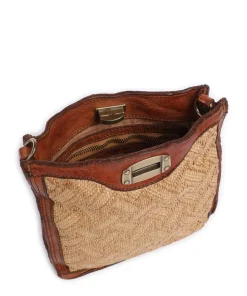 Schultertasche genarbtes Rindsleder braun/beige