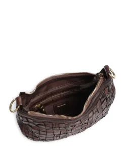 Schultertasche genarbtes Rindsleder dunkelbraun