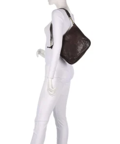 Schultertasche genarbtes Rindsleder dunkelbraun