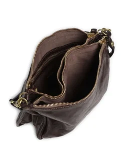 Schultertasche genarbtes Rindsleder dunkelbraun