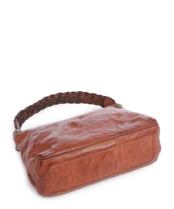 Schultertasche genarbtes Rindsleder cognac