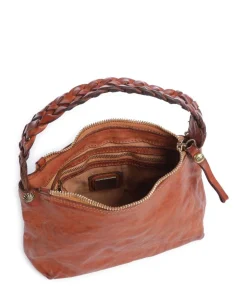 Schultertasche genarbtes Rindsleder cognac