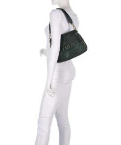 Schultertasche genarbtes Rindsleder dunkelgrün