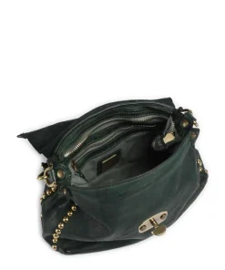 Schultertasche genarbtes Rindsleder dunkelgrün