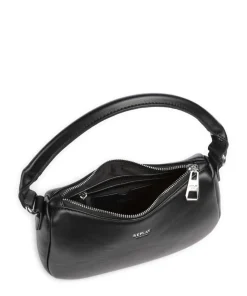 Schultertasche Lederimitat schwarz