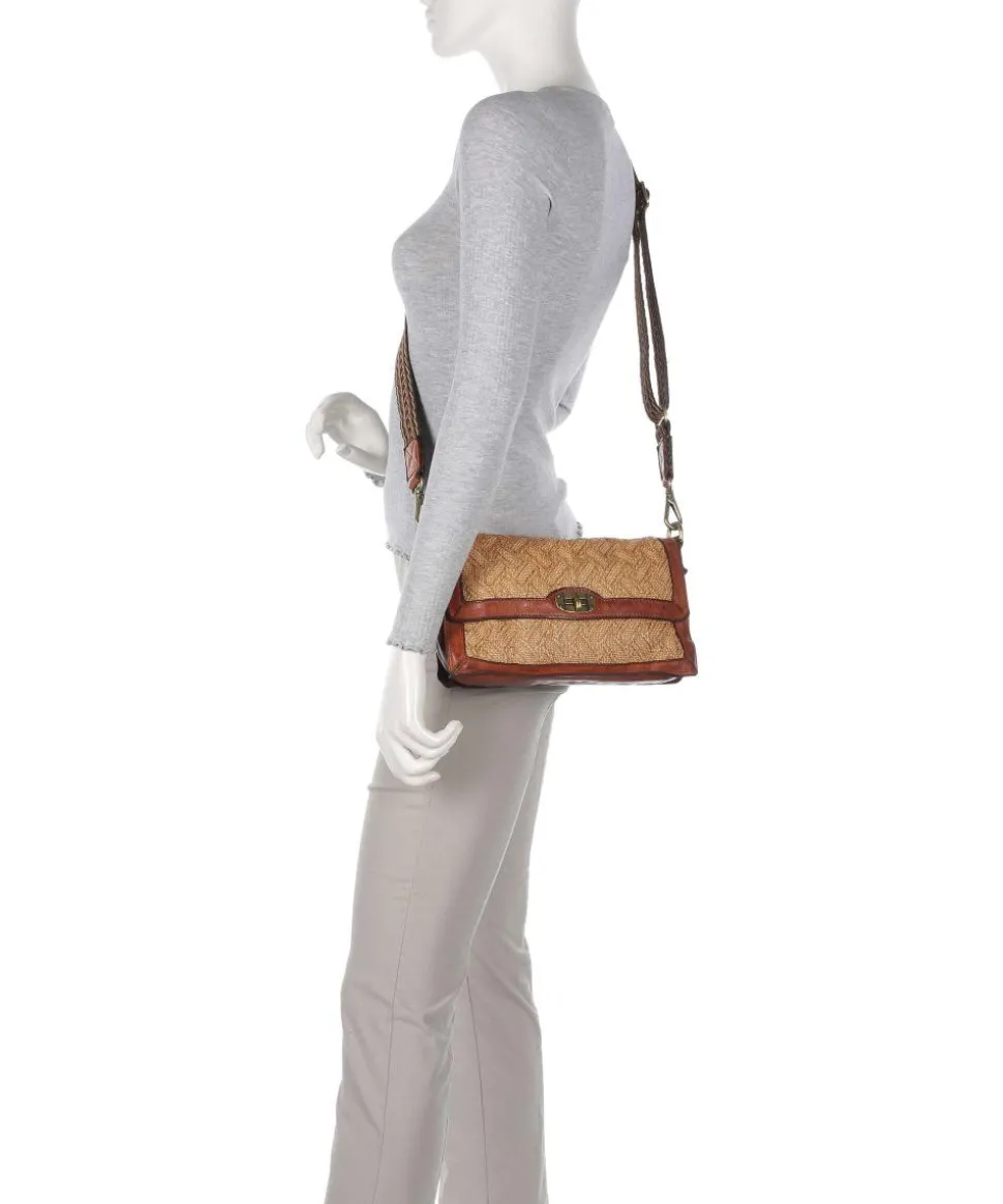 Schultertasche Rindsleder, Polyamide cognac