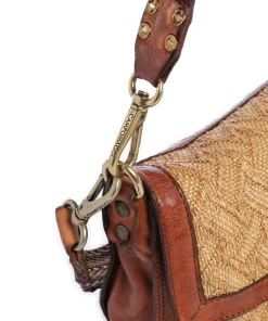 Schultertasche Rindsleder, Polyamide cognac